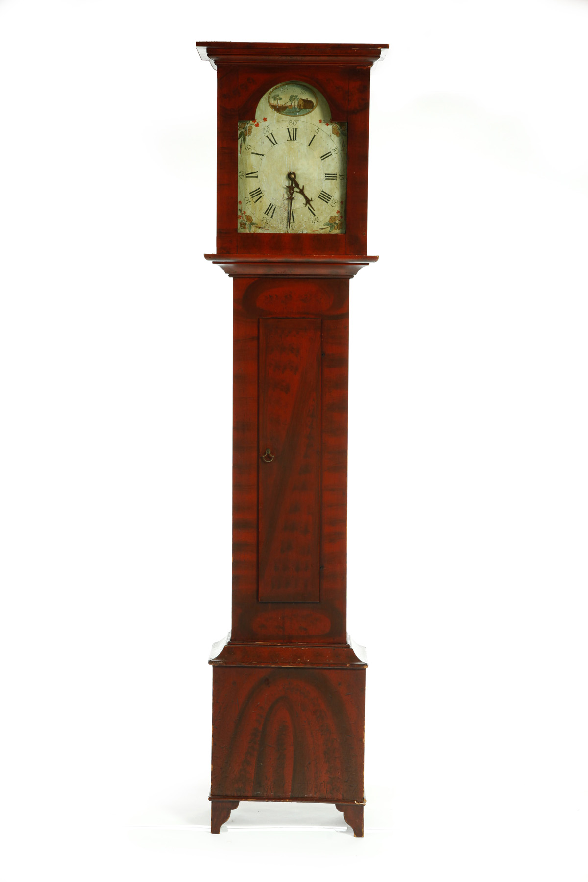 Appraisal: NEW ENGLAND DECORATED TALL CASE CLOCK - pine Flat top