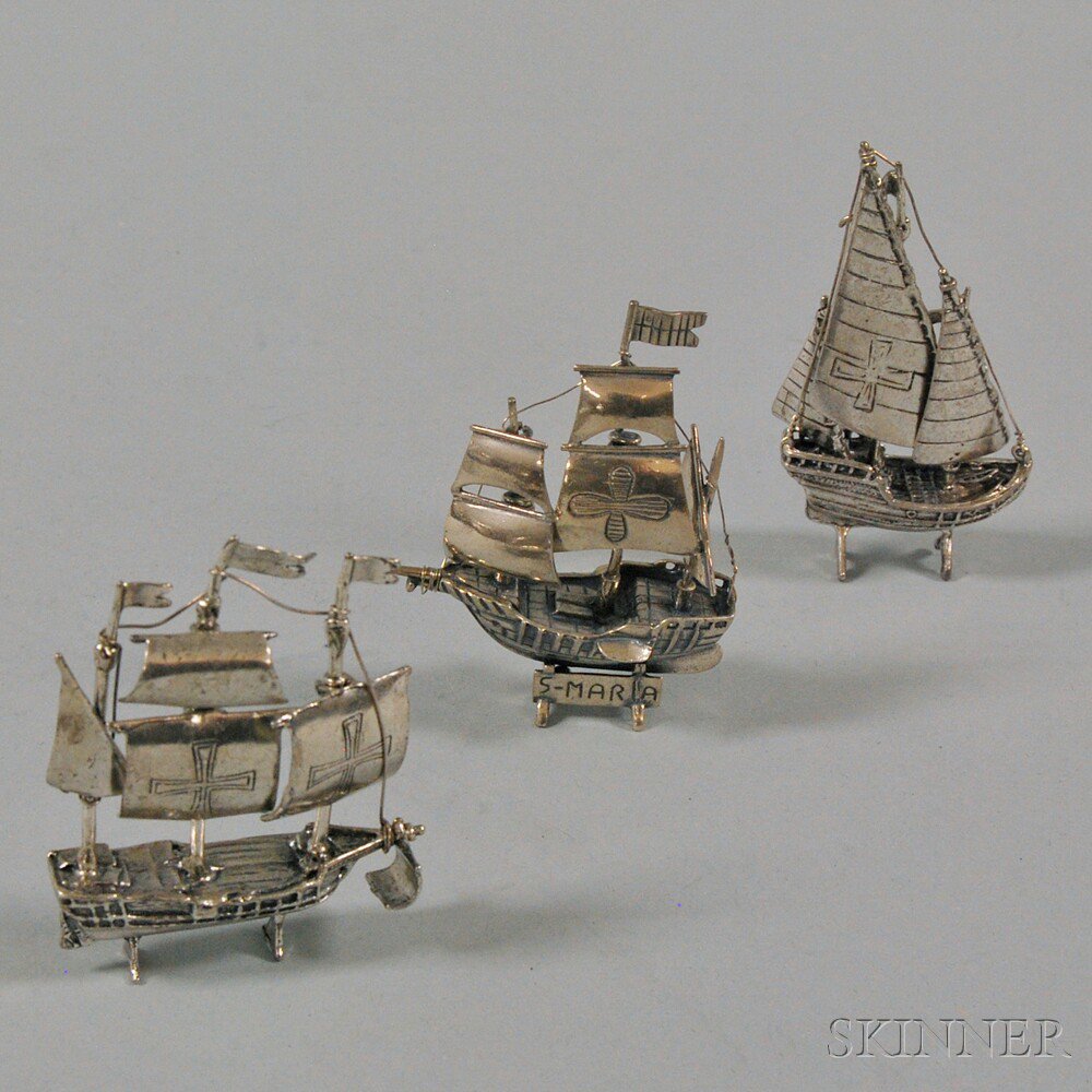 Appraisal: Three Miniature Sterling Silver Sailing Ships one marked as the