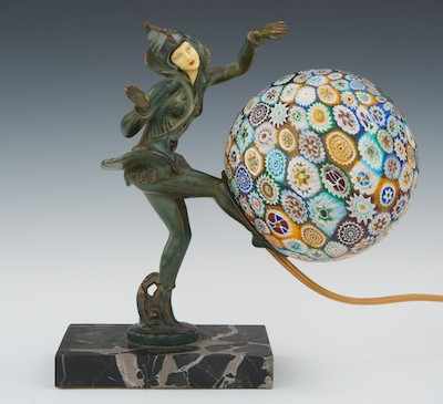 Appraisal: A Deco Art Glass and Figural Lamp The desk lamp