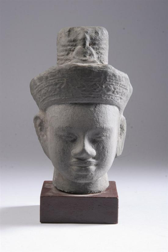 Appraisal: KHMER STYLE GREY STONE HEAD OF BUDDHA - Head in