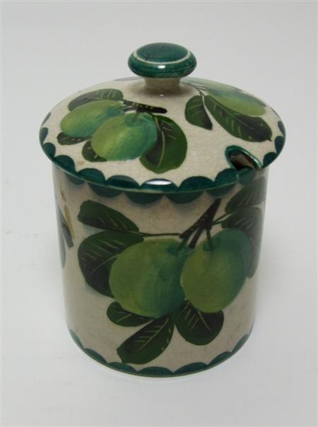 Appraisal: WEMYSS MEDIUM PRESERVE JAR COVER EARLY TH CENTURY decorated with