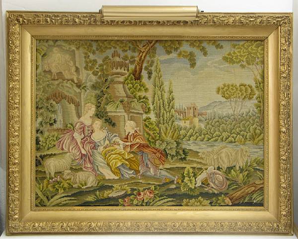 Appraisal: A framed petit and gros point needlework panel first half