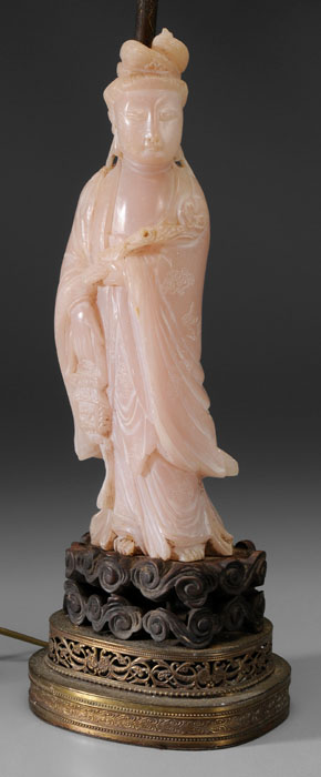 Appraisal: Pink Alabaster Figure of Guanyin Chinese th century the deity