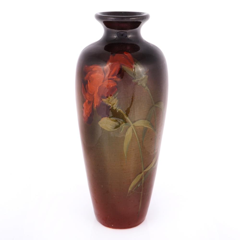 Appraisal: ATTRIBUTED TO WELLER LOUWELSA ART POTTERY VASE WITH HAND PAINTED