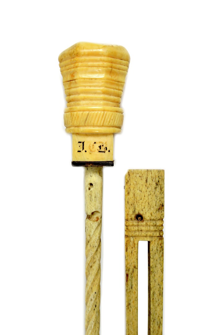 Appraisal: A Scrimshaw whalebone and marine ivory walking stick first half