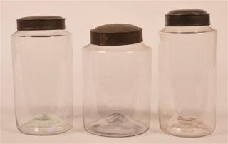 Appraisal: Three Blown Glass Canister Jars with Tin Lids Tallest -