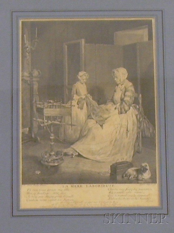 Appraisal: Framed French School Engraving of an Interior with a Woman