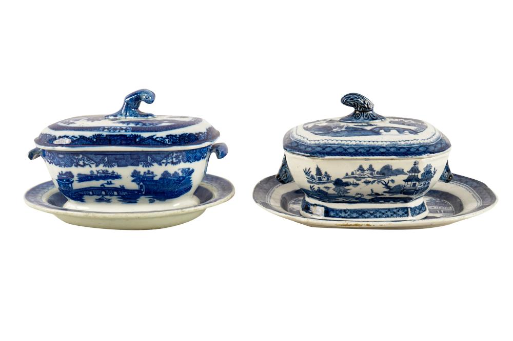 Appraisal: TWO BLUE WHITE PORCELAIN TUREENS UNDERPLATEScomprising one Chinese export and