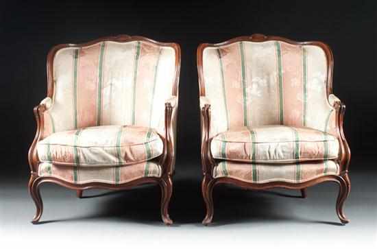 Appraisal: Pair of Louis XV style walnut upholstered bergeres th century