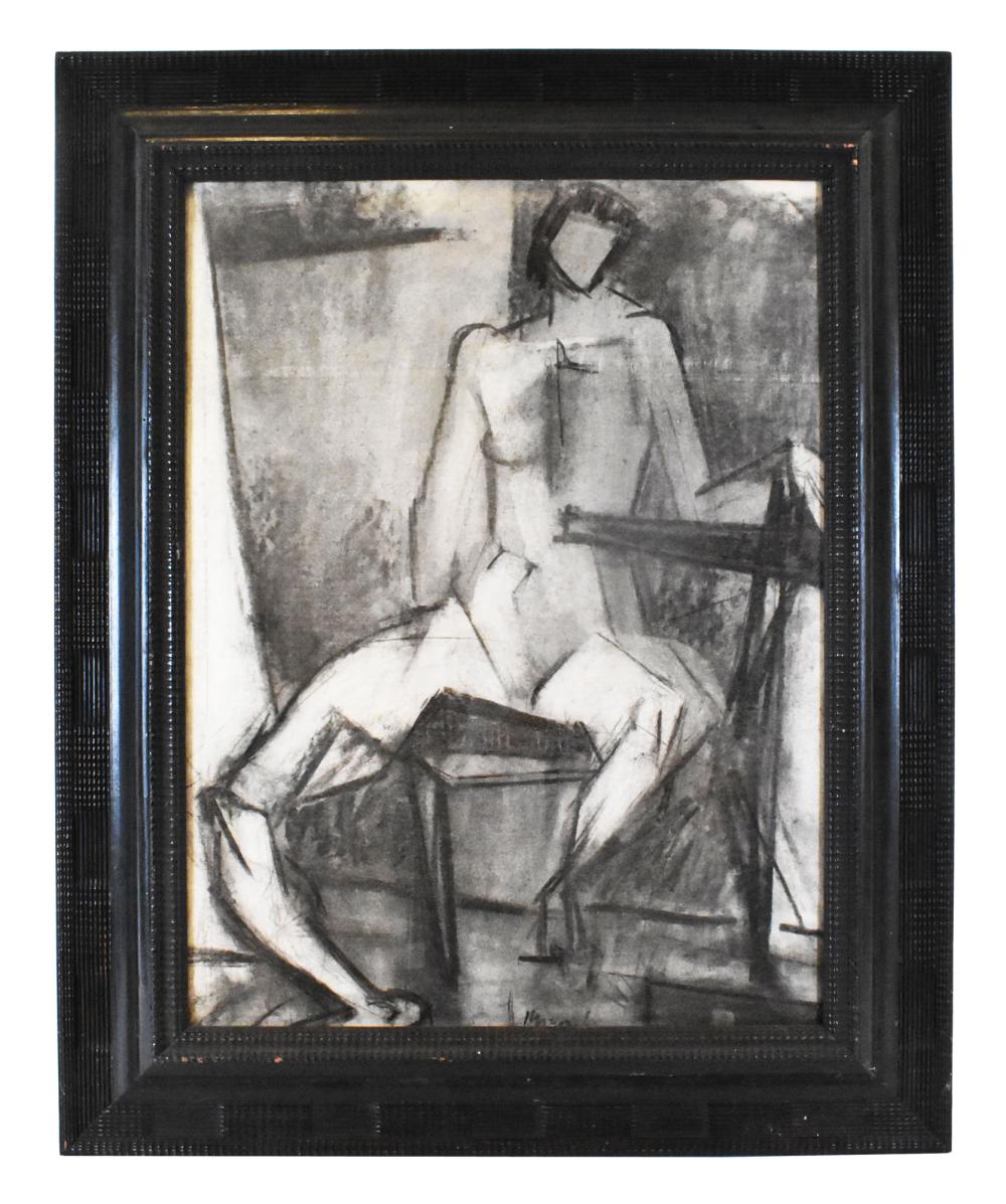 Appraisal: Figure Study of a Seated Male Nude Signed indistinctly l