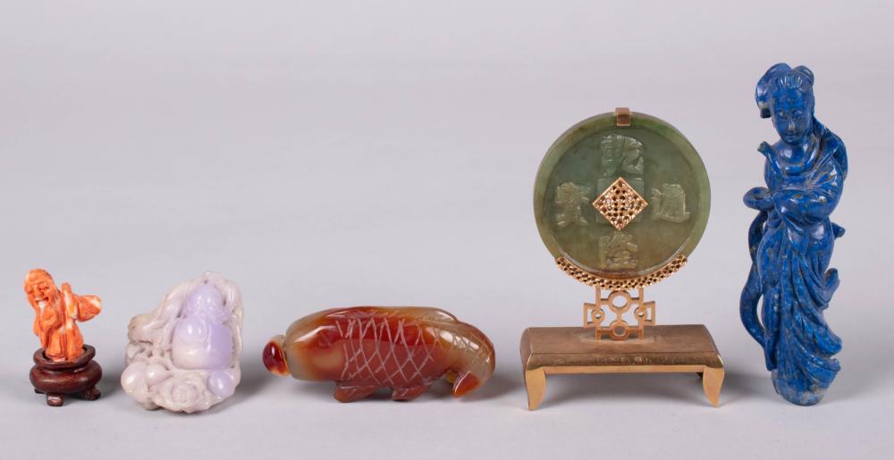 Appraisal: GROUP OF JADEITE JADE AND OTHER CARVED HARDSTONES including a