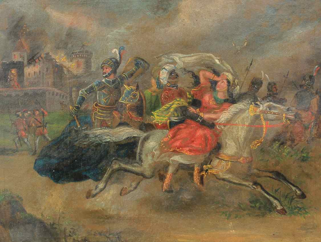 Appraisal: EARLY EUROPEAN OIL CANVAS BATTLE SCENE OIL Canvas '' x