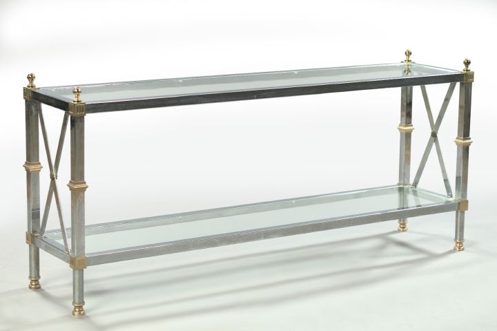 Appraisal: Contemporary Chrome and Glass Console Table in the Directoire taste