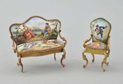 Appraisal: A Set of Gilt Bronze Hand Enameled Miniature Settee and