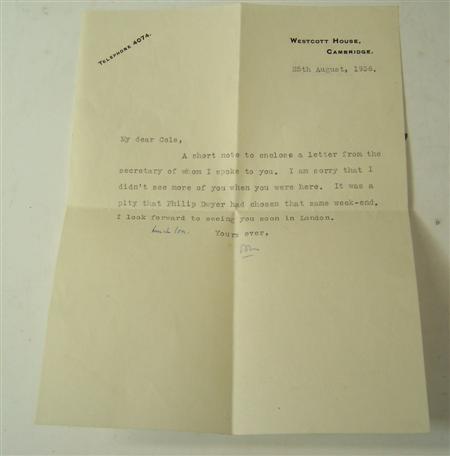 Appraisal: Williiams Ralph Vaughan Typed letter signed dated th August My