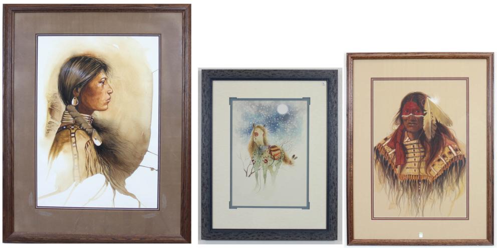 Appraisal: ALIX MOSIEUR Oregon st century three watercolors Kicking Bear Winter