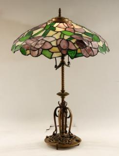 Appraisal: American Leaded Stained Glass Gilt Brass Lamp UNITED STATES TH