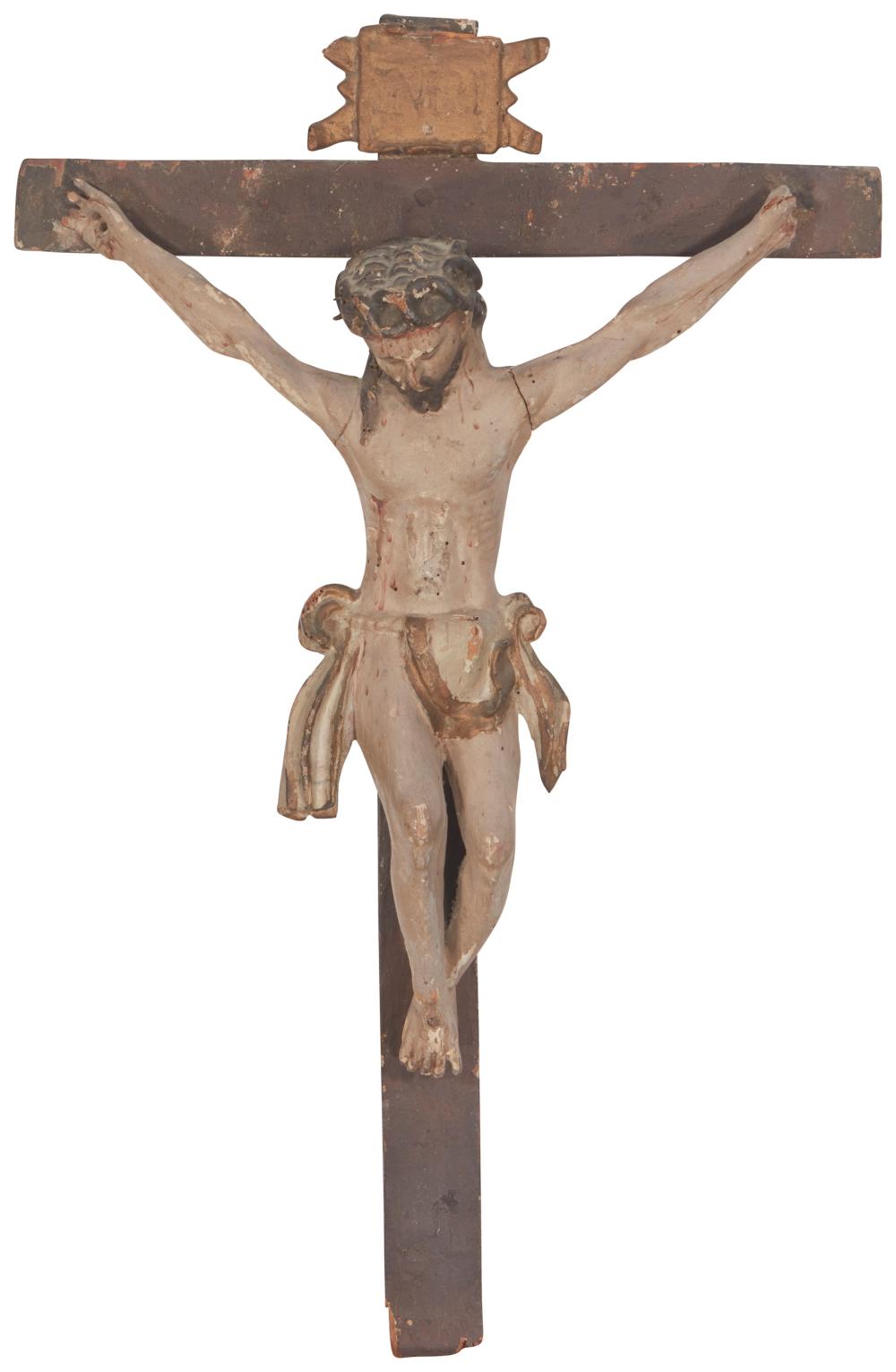 Appraisal: A Spanish carved wood crucifix th century In polychromed wood