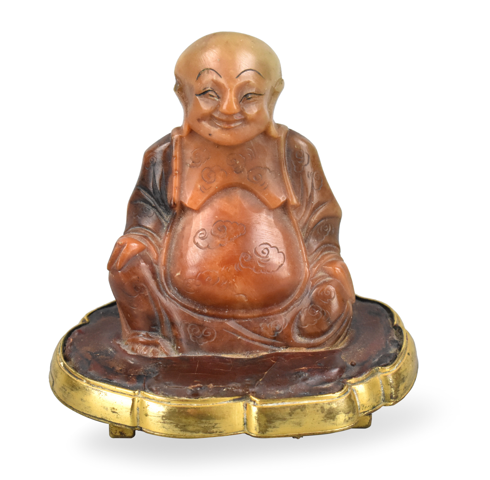 Appraisal: A Chinese soapstone buddha on gilt belt buckle dating from