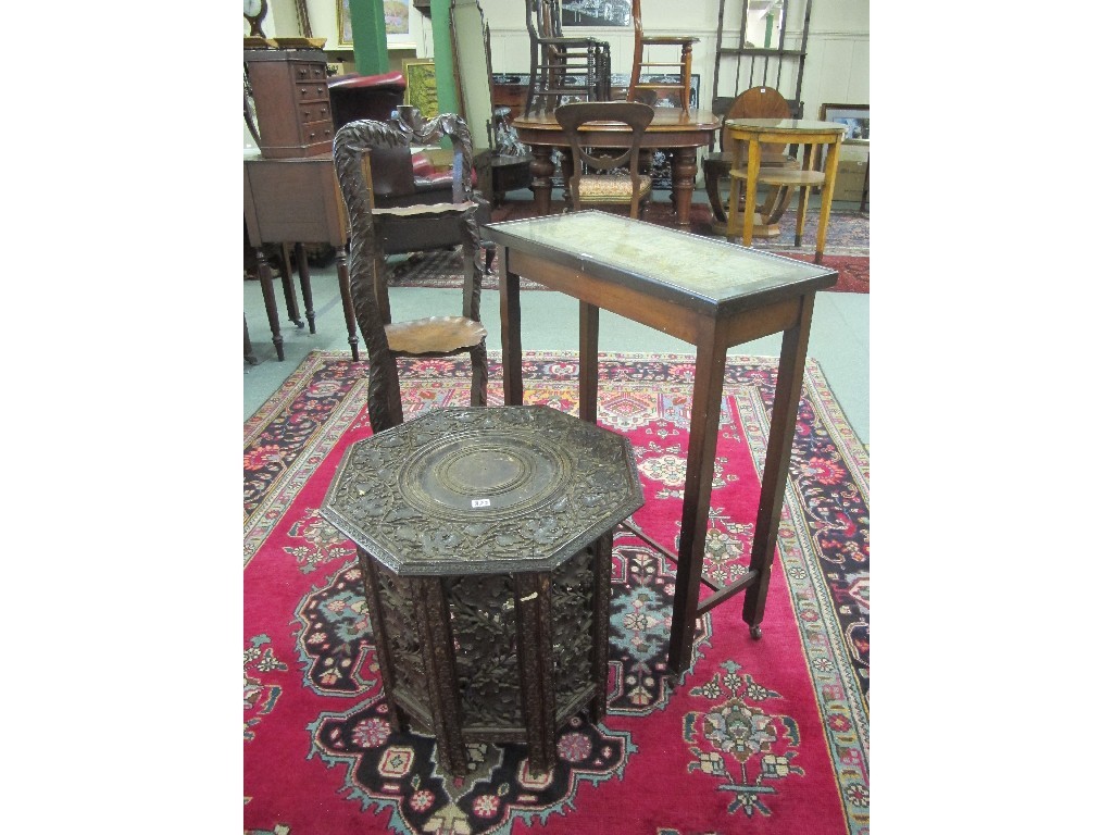 Appraisal: Burmese carved octagonal table carved folding cake stand occasional table