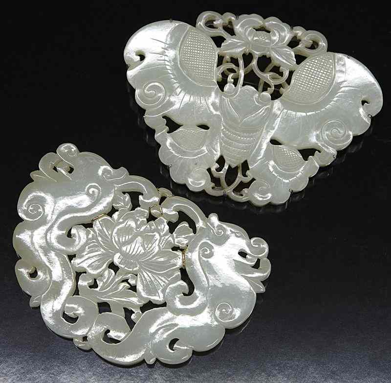 Appraisal: Chinese Qing carved jade pendants both with fine open work