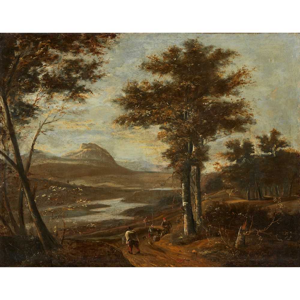 Appraisal: TH CENTURY DUTCH SCHOOL TRAVELLERS IN A WOODED RIVER LANDSCAPE