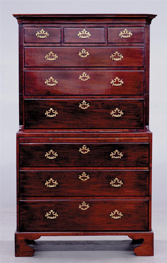 Appraisal: Georgian mahogany chest-on-chest early th century molded and canted cornice