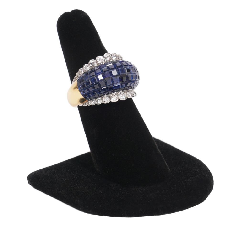 Appraisal: CT SAPPHIRE DIAMOND K DOME RINGSapphire diamond K dome ring