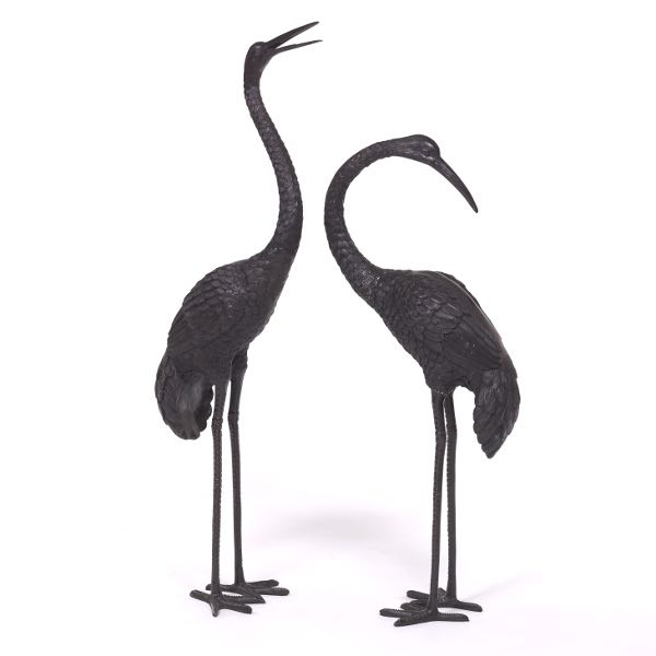 Appraisal: TWO PATINATED BRONZE SCULPTURES OF STORKS Cast bronze hollow sculptures