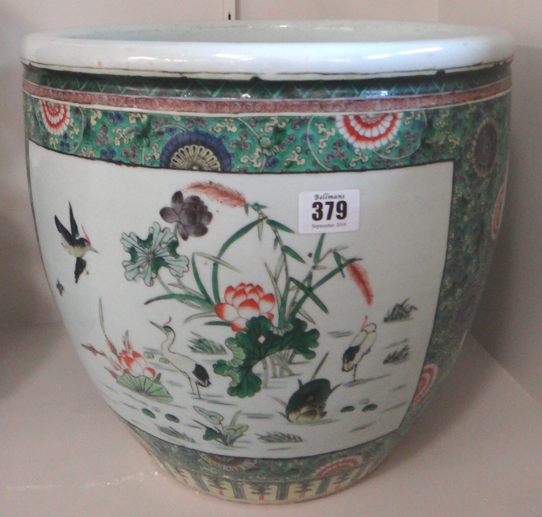 Appraisal: A Chinese famille-verte jardiniere late th century painted with panels