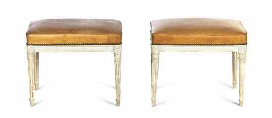 Appraisal: A Pair of Louis XVI Style Painted Tabourets each having