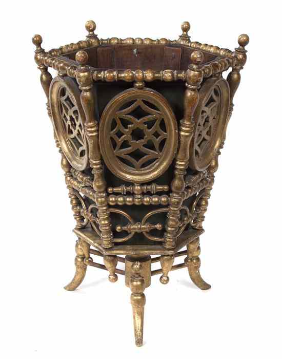 Appraisal: A Victorian Faux Bamboo Giltwood Jardiniere of hexagonal form with