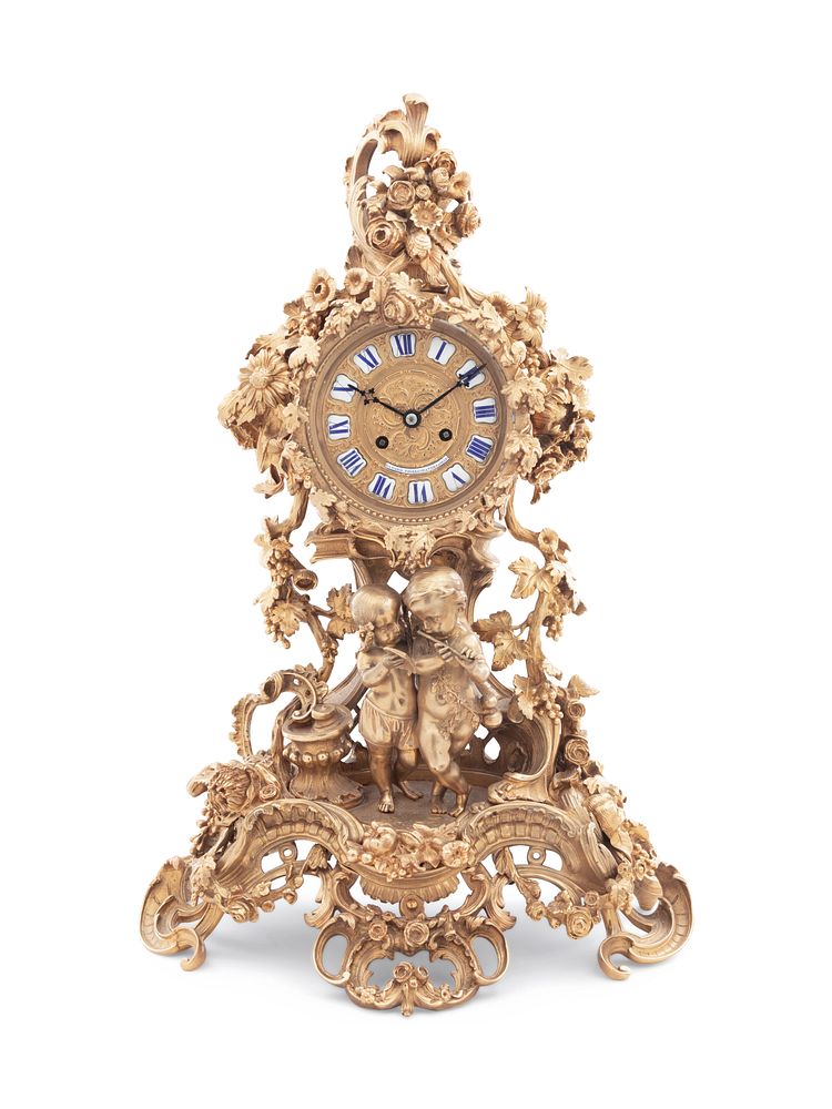 Appraisal: A French Gilt Bronze Mantel Clock A French Gilt Bronze