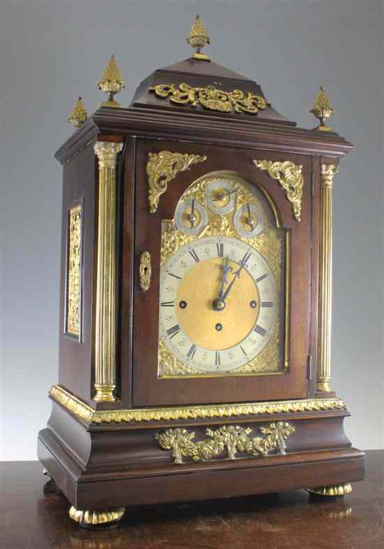 Appraisal: An Edwardian ormolu mounted mahogany chiming bracket clock of impressive