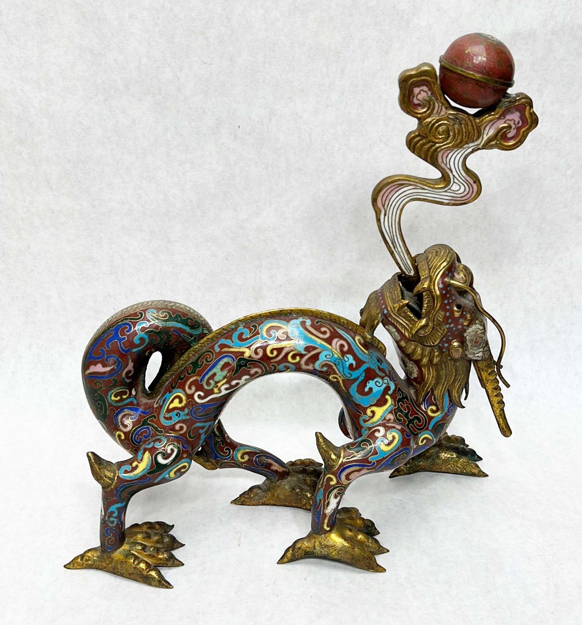 Appraisal: Chinese Bronze Cloisonne Dragon Figure tall longest point Condition Good