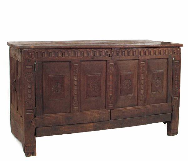 Appraisal: A Continental carved oak coffer th century possibly Spanish height