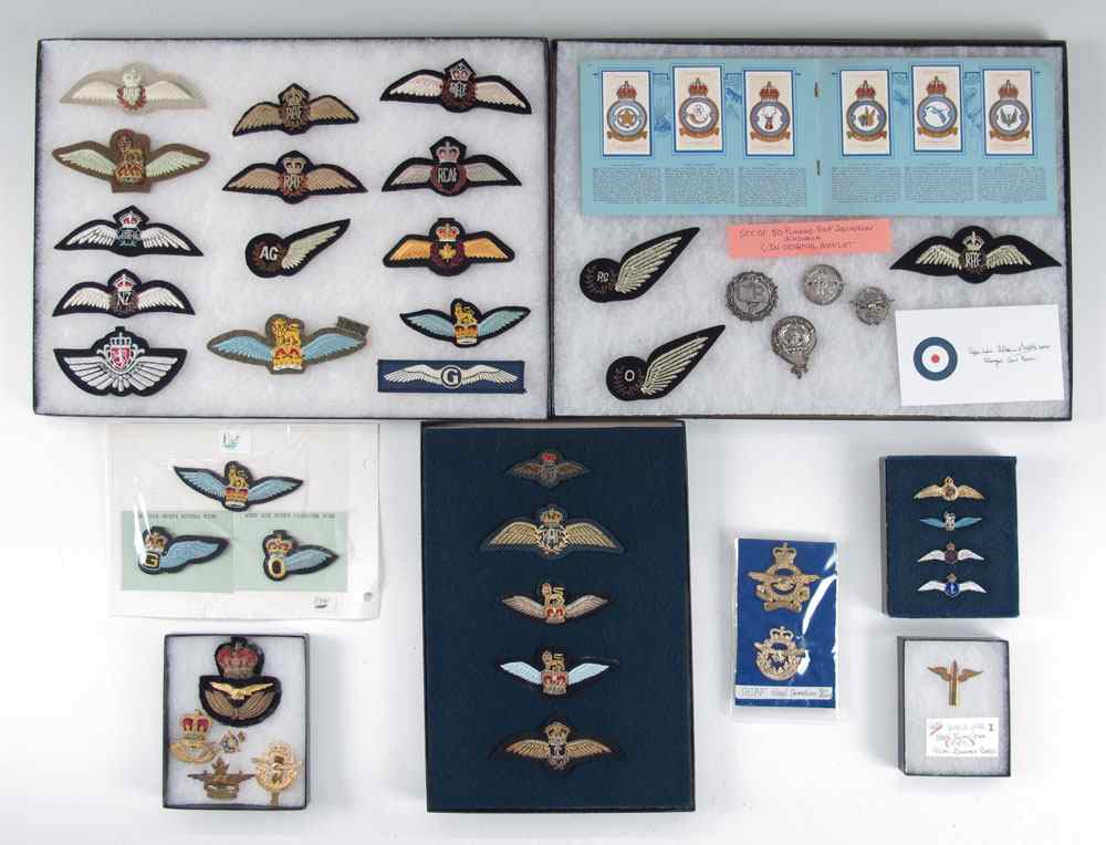 Appraisal: COLLECTION OF RAF RCAF AVIATION MEMORABILIA Approx wings patches bullion