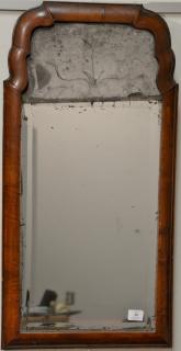 Appraisal: Walnut Queen Anne mirror two part with floral etched glass