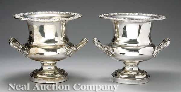 Appraisal: A Pair of Antique English Silverplate Wine Coolers in the