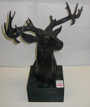 Appraisal: BRONZE SCULPTURE depicting a trophy mule deer buck with atypical