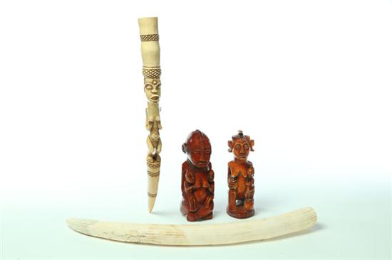 Appraisal: THREE IVORY CARVINGS AND TUSK Africa st half- th century