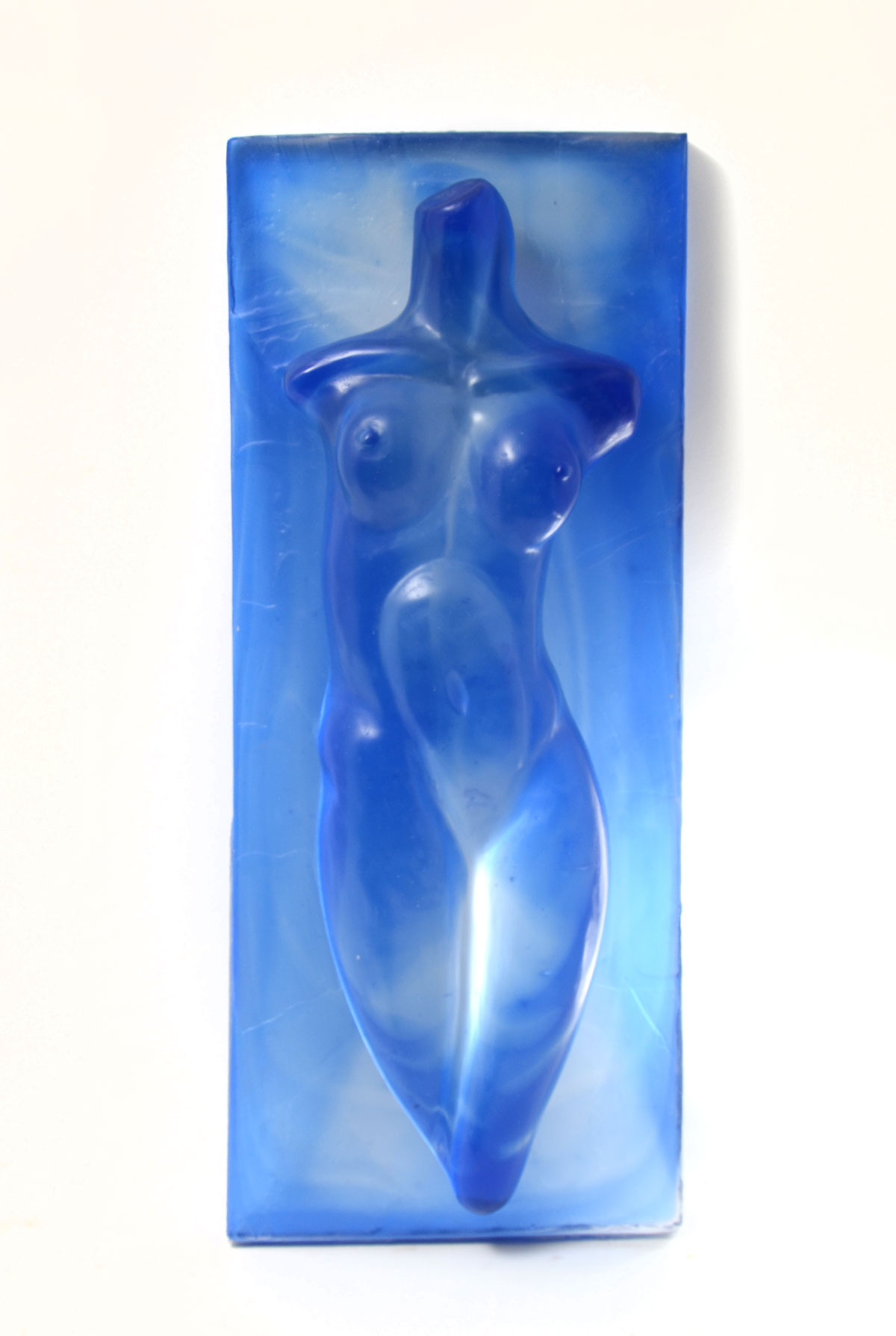 Appraisal: GLASS RELIEF FEMALE TORSO MILON TOWNSEND Variegated blue glass relief