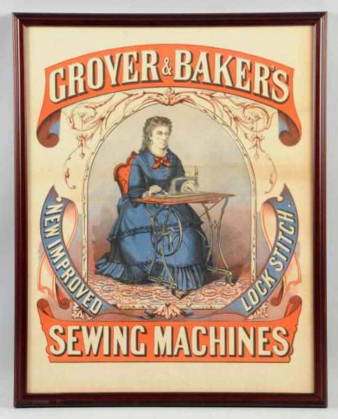 Appraisal: Paper Grover Bakers Sewing Machines Sign s to Framed under