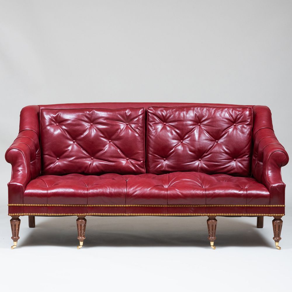 Appraisal: Tufted Leather Sofa in the George III Taste Casters on