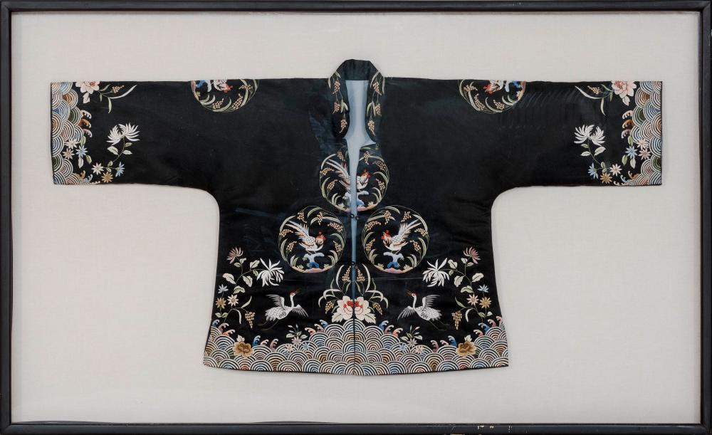 Appraisal: CHINESE SILK NEEDLEWORK COAT EARLY TH CENTURY LENGTH WIDTH FRAMED