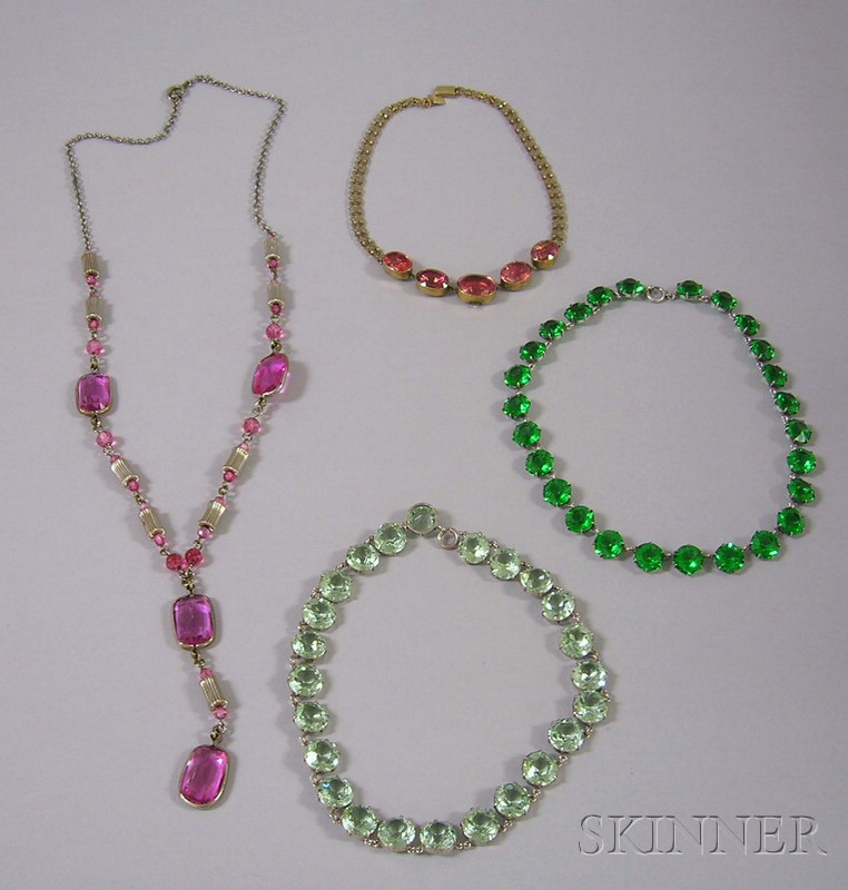 Appraisal: Four Gemstone and Glass Necklaces including a kt gold and