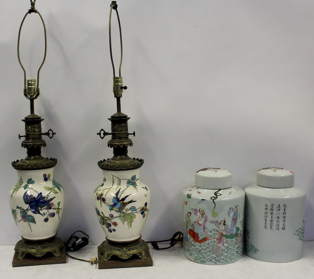 Appraisal: Porcelain Grouping To Include A Pair Of Lidded Jars and