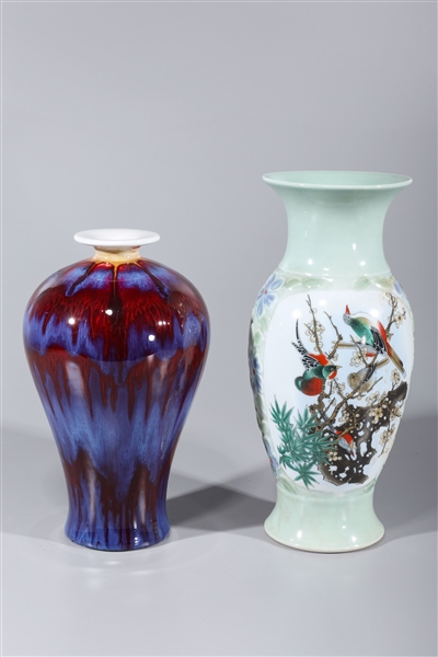 Appraisal: Two Chinese porcelain vases including flambe-glazed meiping together with celadon-glazed