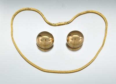 Appraisal: A Pair of Big Dome Earrings and Herringbone Chain k