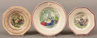 Appraisal: Three Staffordshire China Transfer Toddy Plates Two are Robinson Crusoe